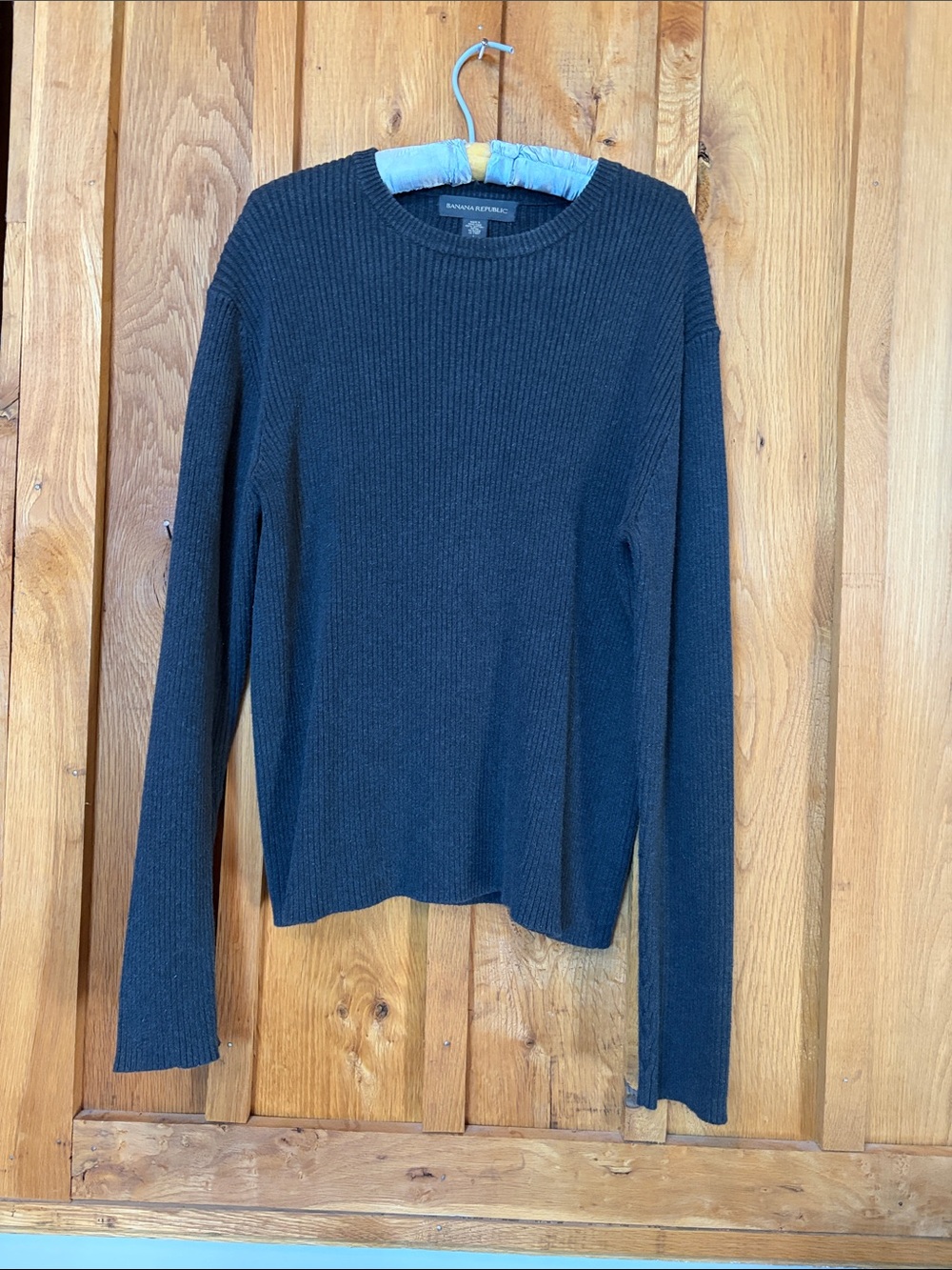 Banana Republic Ribbed Crewneck Midweight 100% Cotton Sweater, Large, Dark Grey